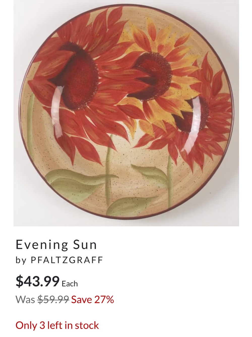Pfaltzgraff “Evening Sun” 14-Inch Round Platter – Excellent Condition 🌞